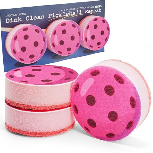 Pink Pickleball Cleaning Sponges - 3pcs Colorful Kitchen Sponges