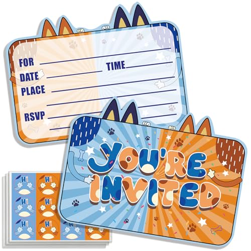 24-Pack Cartoon Dog Birthday Party Invitations with Envelopes & Stickers