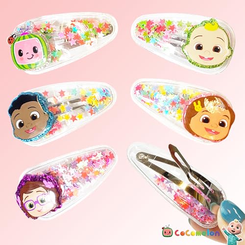 Cocomelon Hair Clips for Girls - 6pc Magical Confetti Snap Clips