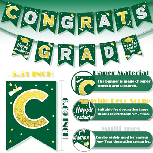 Green and Gold 2026 Graduation Banner Congrats Grad Party Backdrop