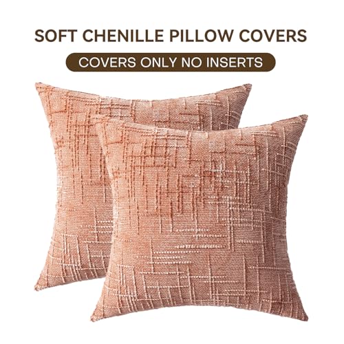 ZSkogur Coral Chenille Throw Pillow Covers 16x16 Inch (Set of 2)