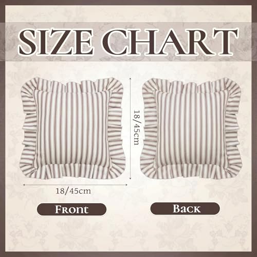 CrystalSylara 18x18 Ruffled Striped Pillow Cover, Boho Farmhouse Cushion Case