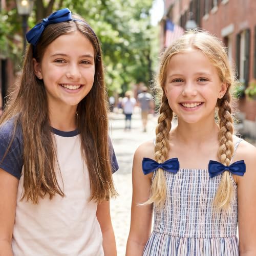 Navy Blue Bow Headband and Hair Clips Set for School Uniforms