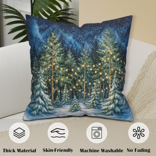 Blue Christmas Pillow Covers 18x18 Inch Set of 2 - Xmas Tree Decor