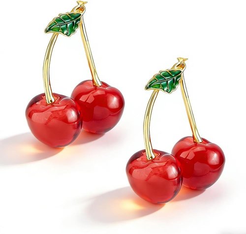 DICOSMETIC Glass Cherry Figurines - 2Pcs Red Crystal Fruit Ornaments for Home & Office Decor