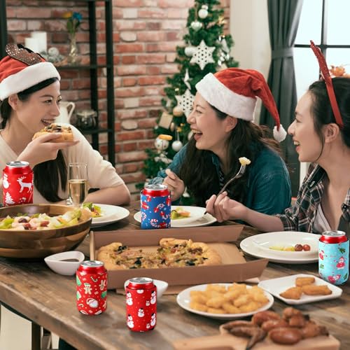 Christmas Beer Can Sleeves 16 Pcs Neoprene Can Coolers for 12 oz Drinks