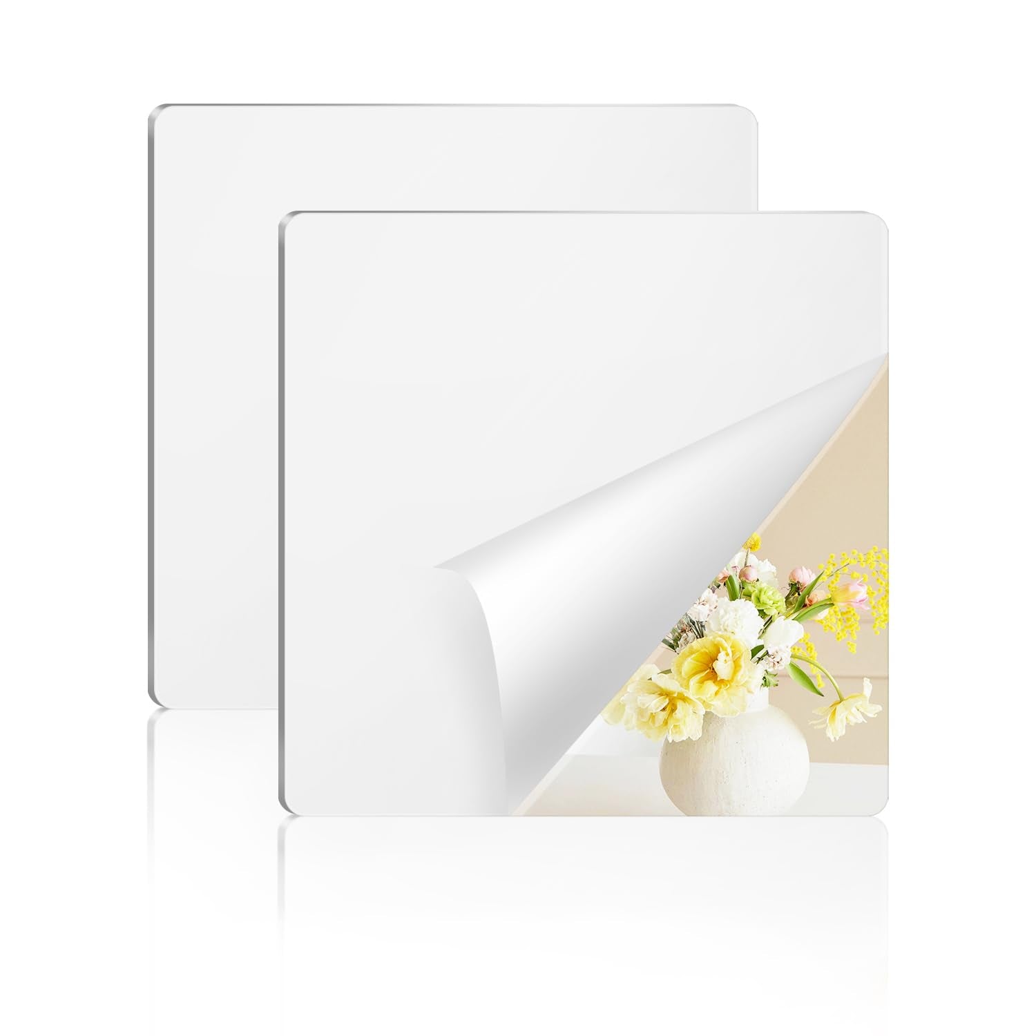yuntop 2 Pack Self Adhesive Acrylic Mirror, 2MM Flexible Plastic Mirror, Shatterproof PS Frameless Wall Mirror for Bathroom Vanity and Entryway (12 x 12 inch)