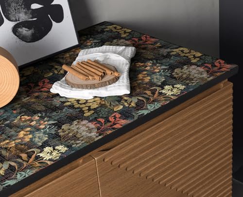 Vuacepe Vintage Floral Leaf Shelf Drawer Liner 11.8"W x 118.1"L Dark Leaf
