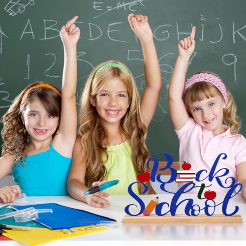 Back to School Metal Sign Table Decor with Wooden Base