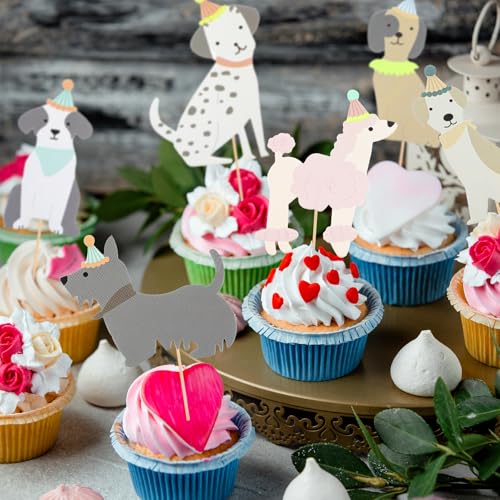 24 Pack Dog Cupcake Toppers Puppy Theme Birthday Party Decorations