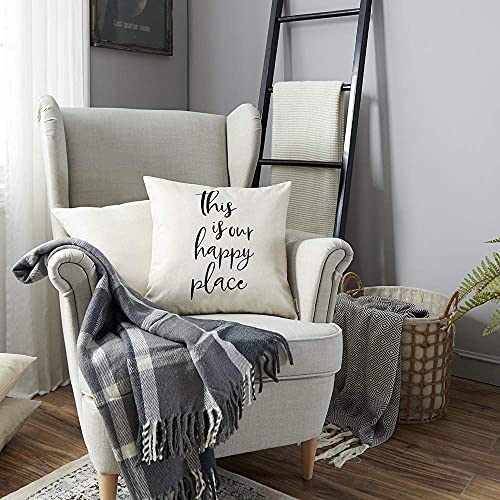 This is Our Happy Place Farmhouse Pillow Cover 18x18 Linen Decor - Pack of 1