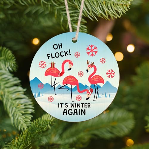 Flamingo Christmas Ornament - Funny Wooden Tree Decor Gift