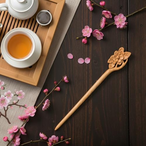 Wooden Hair Stick - Retro Flower Carved Chinese Hair Chopstick Pin