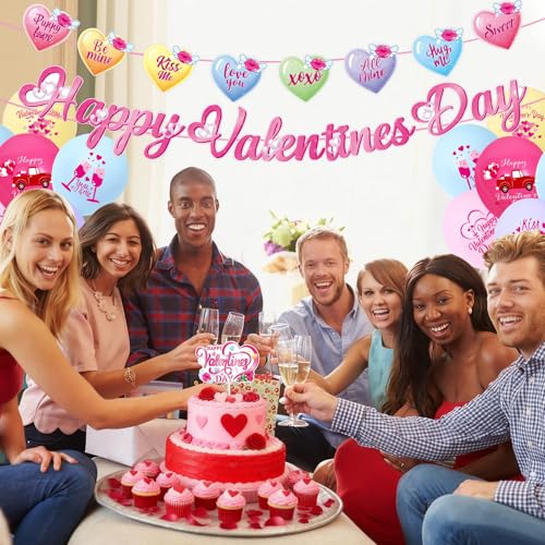 Valentine's Day Decorations Kit - Banners, Balloons & Cupcake Toppers