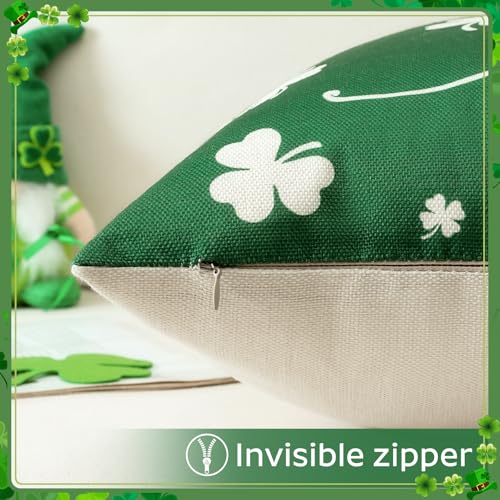 St Patricks Day Lucky Clover Pillow Covers 18x18 Inch Set of 2 - Green
