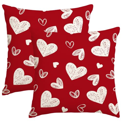RABUSOFA Valentine Heart Pillow Covers 18x18 Set of 2 Red Home Decor