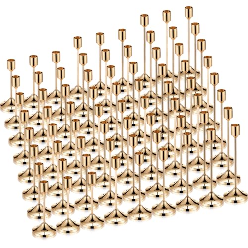72 Pcs Brass Gold Taper Candle Holders Kit - Vintage Metal Candlestick Set