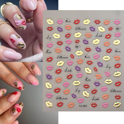 LYLYNB 3D Lip & Heart Valentine Nail Stickers Self-Adhesive Decals