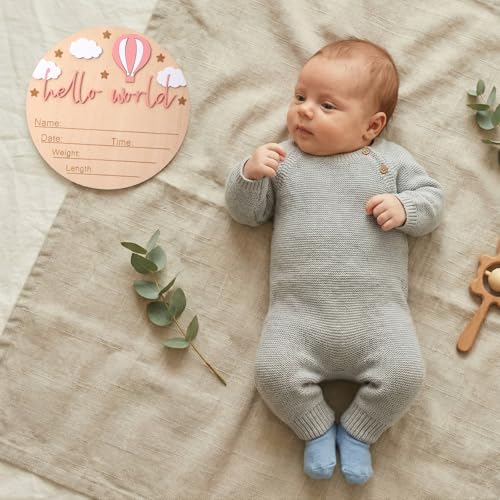 Baby Announcement Sign Wooden Newborn Welcome Hello World Photo Prop Pink