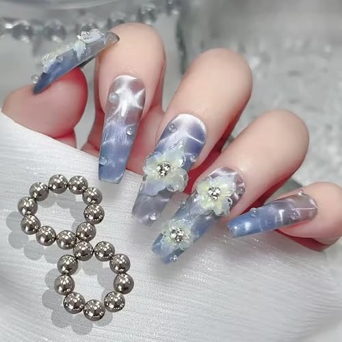 20Pcs Magnetic Nail Art Beads Silver Round Cat Eye Gel Polish Wand Tool