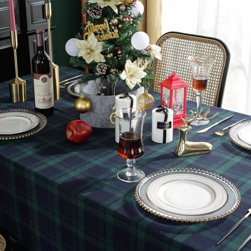 Rectangle Fabric Tablecloth Set - Blue & Green Plaid, 55 x 79 Inches, 2 Pack - Holiday Dining Cover