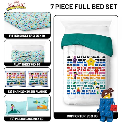Kids LEGO Comforter Set - White Full Size Bedding with LEGO Design - 7 Pieces
