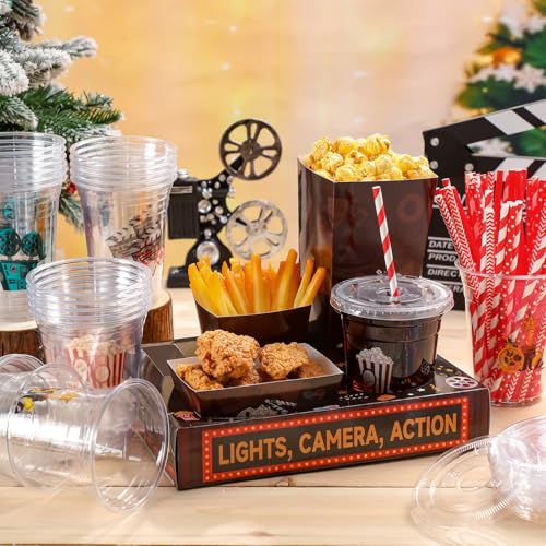 Bokon Movie Night Snack Tray Set with 24 Trays & Christmas Cups - Cinema Variation