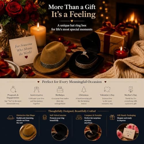 Brown ZORZA 2-Piece Velvet Cowboy Hat Jewelry Box for Rings & Jewelry