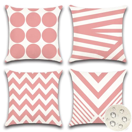 OTOSTAR Waterproof Outdoor Throw Pillow Covers, 18x18 Inch, Pink, Set of 4
