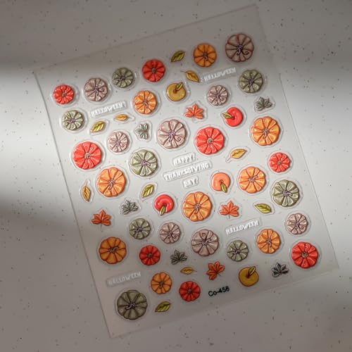 5D Jelly Embossed Fall Nail Stickers Colorful Pumpkin Autumn Decals