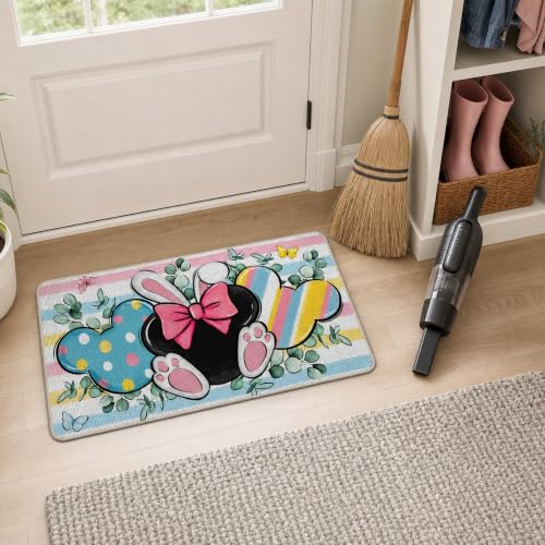 Easter Bunny Front Door Mat, 17x29 Inch Non-Slip Decorative Entryway Rug
