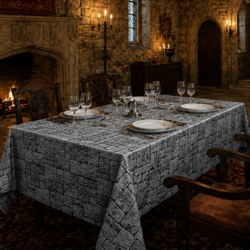 3 Pcs Medieval Castle Tablecloths 54x108 Inch – Stone Pattern
