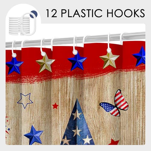 Mocsicka 4th of July Shower Curtain - Patriotic Bathroom Decor, 71x71 inch