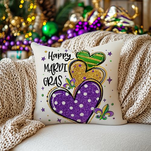 GEEORY Mardi Gras Throw Pillow Cover 18x18 Inch Fleur De Lis