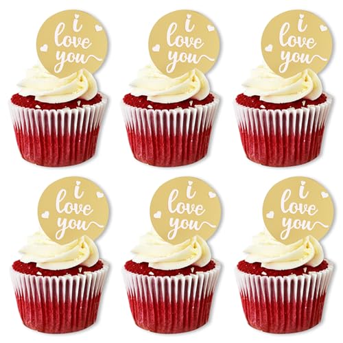 10pcs Love You Cupcake Toppers - Heart Acrylic Decorations