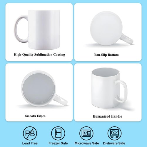 Kocdam 36 Pack Sublimation Mugs,11 OZ White Coffee Mugs With White Gift Boxes,Tazas Para,Ceramic Blank Coffee Mugs For Coffee, Tea, Latte, Soup, Milk, Hot Cocoa