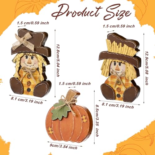 Colingmill 3 Pcs Rustic Fall Scarecrow and Pumpkin Wooden Tabletop Decor Set