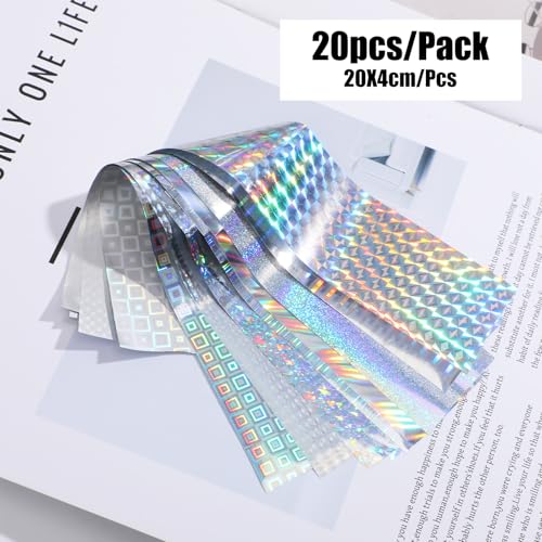 Ymapinc 20 Sheets Laser Holographic Nail Foil Transfer Set for DIY Art