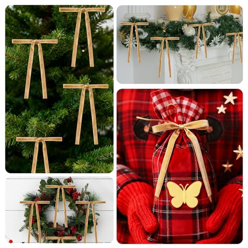 24-Pack Khaki Velvet Christmas Ribbon Bows Set - 5x7 Inch