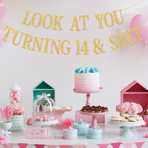 Gold Glitter Sweet 12 Birthday Banner with Hanging Kit