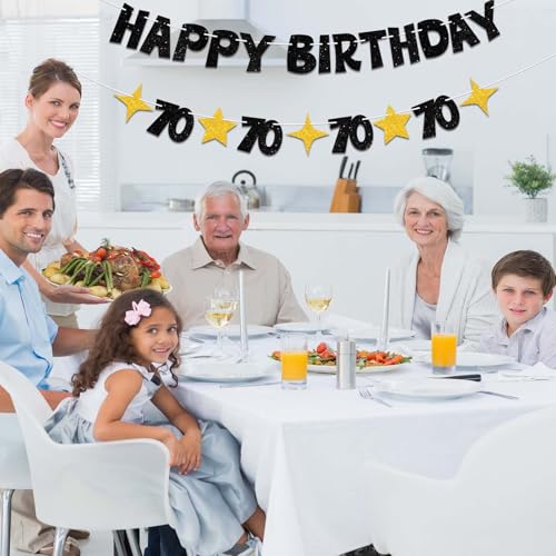 Black and Gold 70th Birthday Banner - Pre-Strung Party Decoration Sign