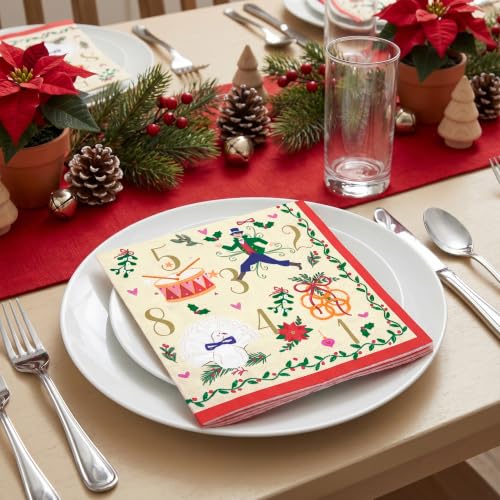 Christmas Paper Napkins 50Pcs - Countdown 12th Day 3-Ply Holiday Table Decor