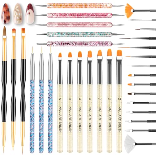 YOOVR 33pcs Nail Art Brushes and Dotting Tools Set for Gel Polish