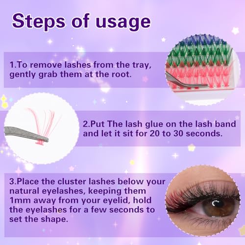HJZHII 120Pcs Colored Lash Clusters D Curl Mixed 6 Colors DIY Eyelash Extensions