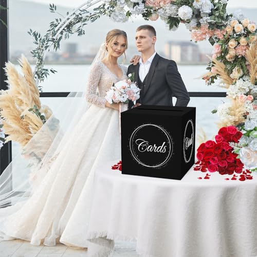 Elegant Black Silver Card Box with Gold Foil Design - 8.7"