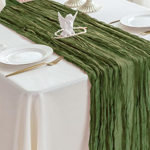 Moss Green Cheesecloth Table Runner 120'' x 35'' for Events