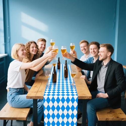6-Pack Blue and White Checkered Oktoberfest Table Runners 14x108
