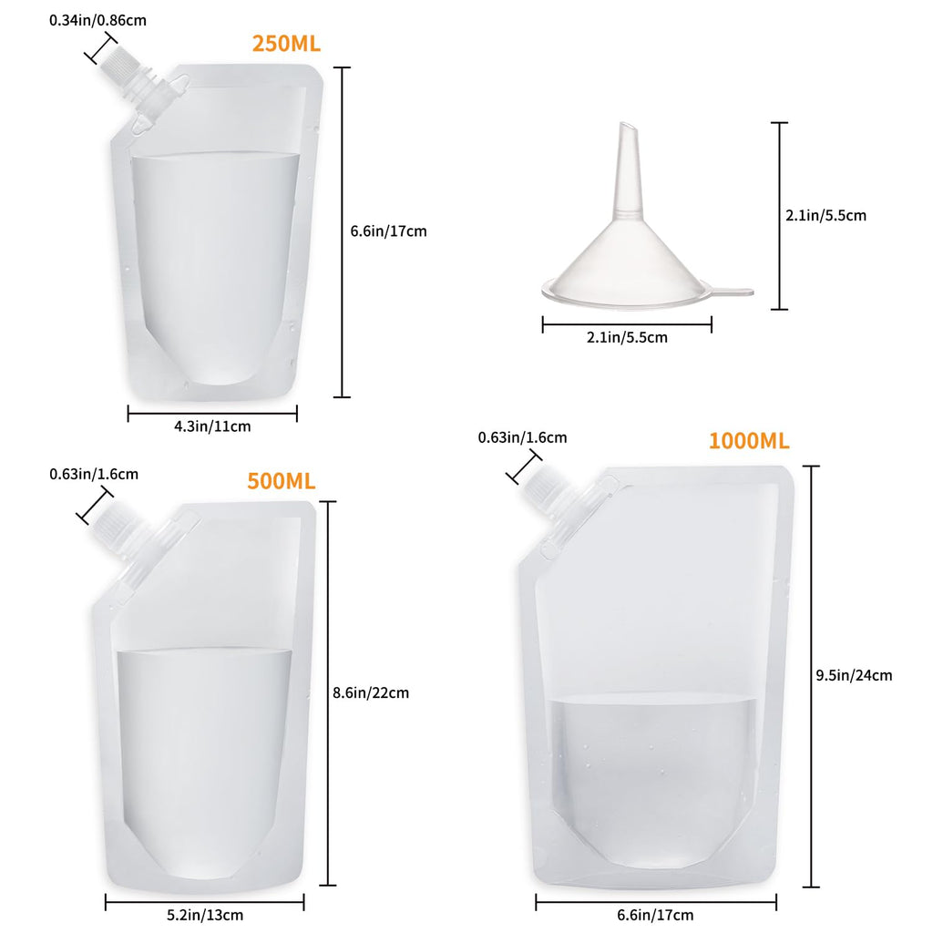 OHJJCCHO Plastic Flasks, Reusable Juice Bags, Leak-Proof, BPA-Free for Travel, Outdoor Sports, Concerts, Events(8OZx6-16OZx6-32OZx4)