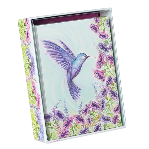 Purple Hummingbird Blank Greeting Cards Set with Envelopes - 14 Count