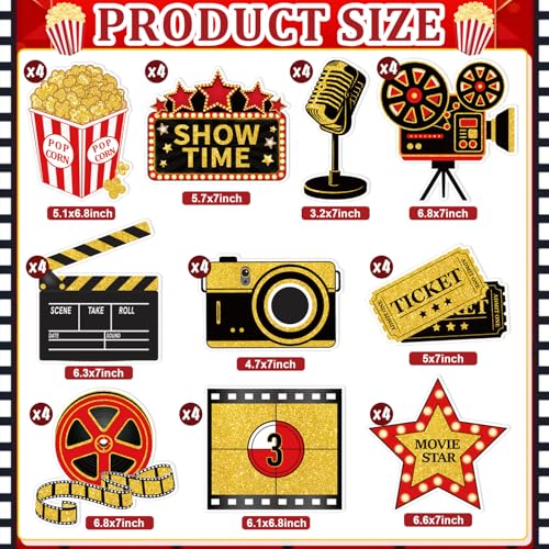 40-Piece Movie Night Decorations Set - Large Red Carpet Theme Party Cutouts